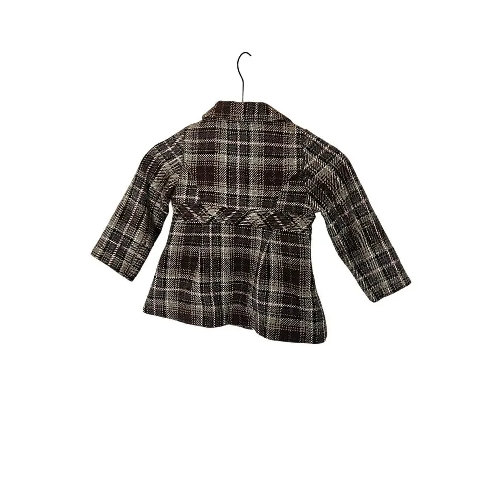 Vintage H&M Toddler Girls Gray & Pink Plaid Double-Breasted Peacoat.